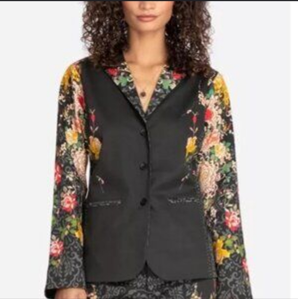 Johnny Was Black Floral Blazer